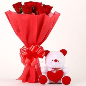 Red Roses & Teddy Bear Combo